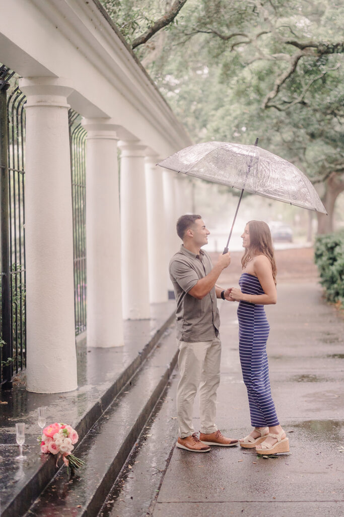 Unforgettable Rainy-Day Proposal in Savannah