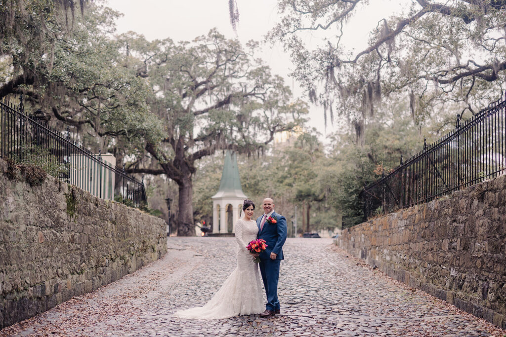 Couple photo on Bay Street in Savannah.