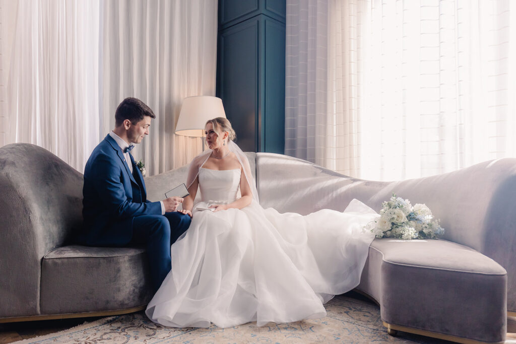 Wedding First Look - Bride and groom share personal vows during first look.