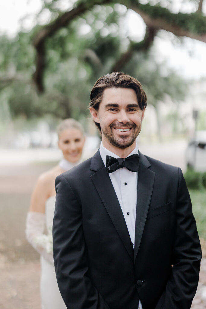 Wedding First Look - Groom sees bride at first look.