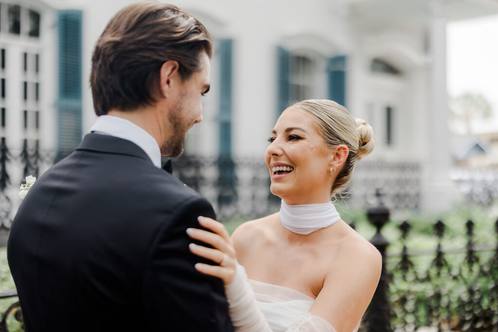 Wedding First Look - Bride and groom portraits. 