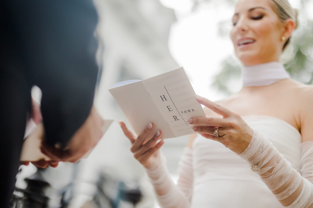 Wedding First Look - Bride and groom share personal vows during first look.