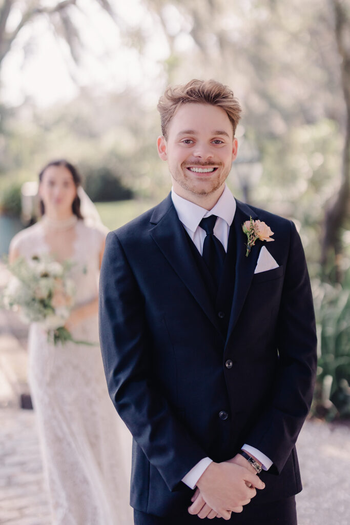 Wedding First Look - Groom sees bride at first look.