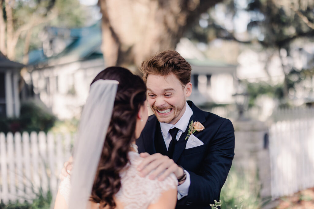 Wedding First Look - Groom sees bride at first look.