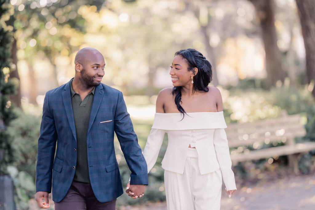 Savannah engagement session with photo in the historic district.