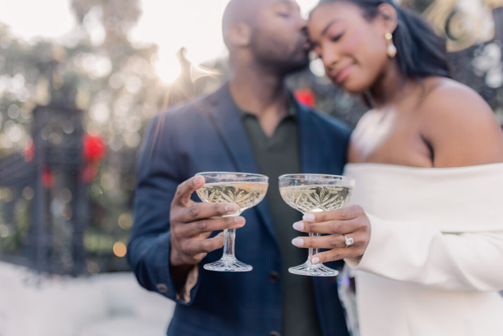 Savannah engagement session with photo in the historic district.