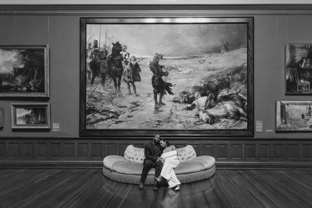 Savannah engagement session with photo in the historic Telfair Museum.