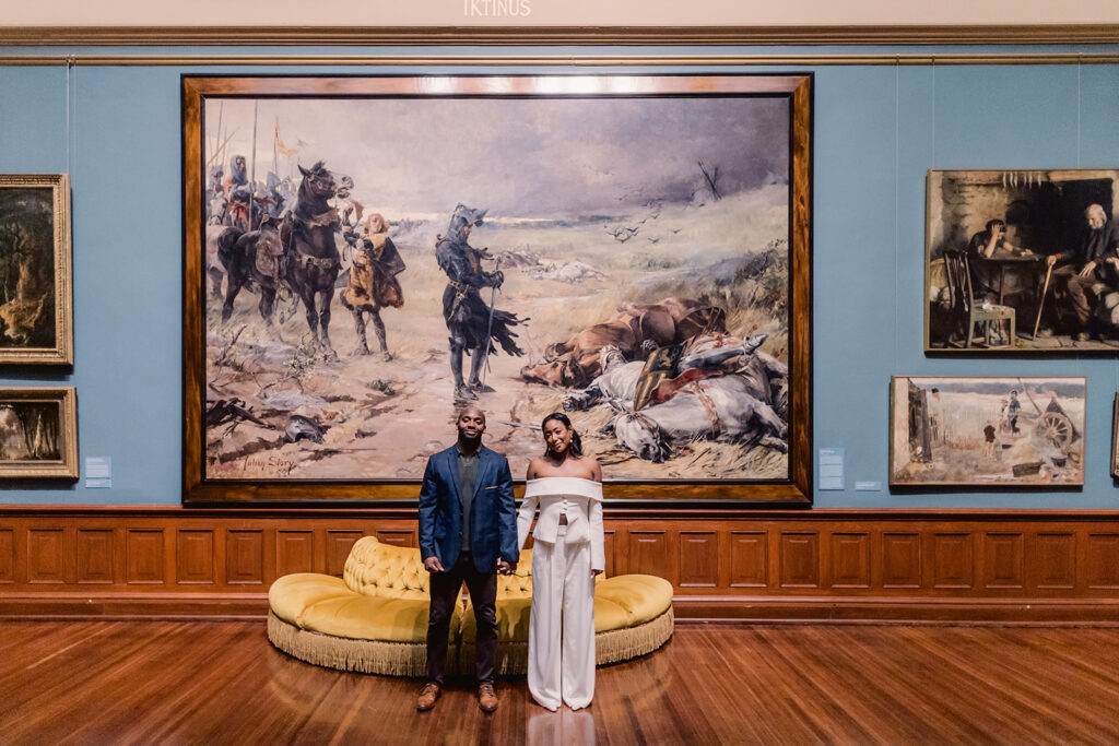 Savannah engagement session with photo in the historic Telfair Museum.