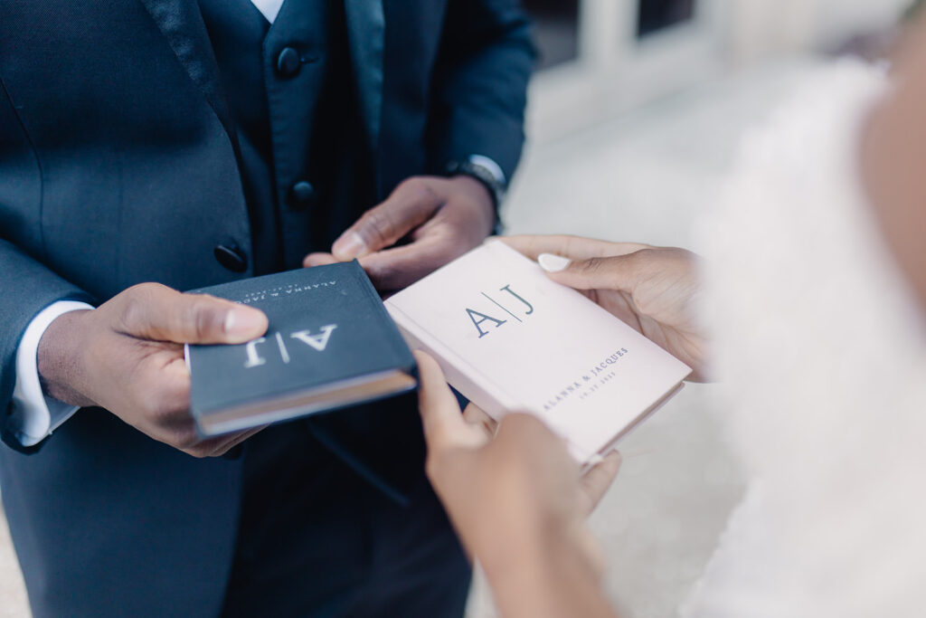 Wedding First Look - Bride and groom share personal vows during first look.