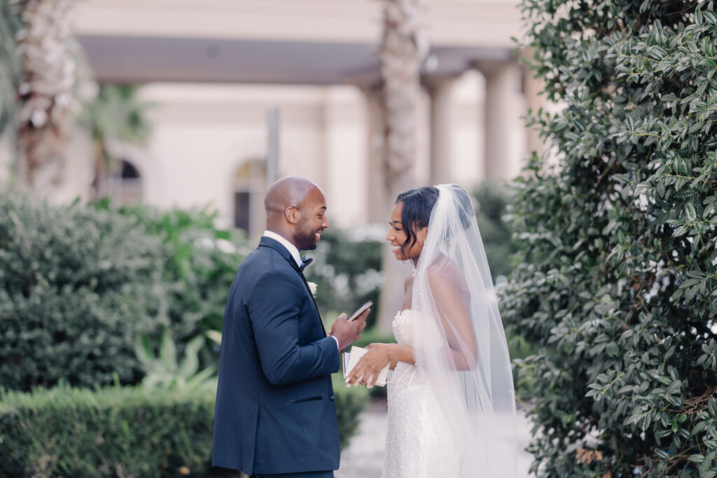 Wedding First Look - Bride and groom exchange personal vows at first look.