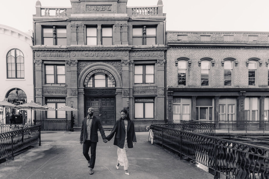 Savannah engagement session with photo in the historic district.