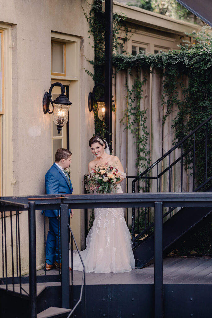 Bride with her son before she walks down the aisle. 