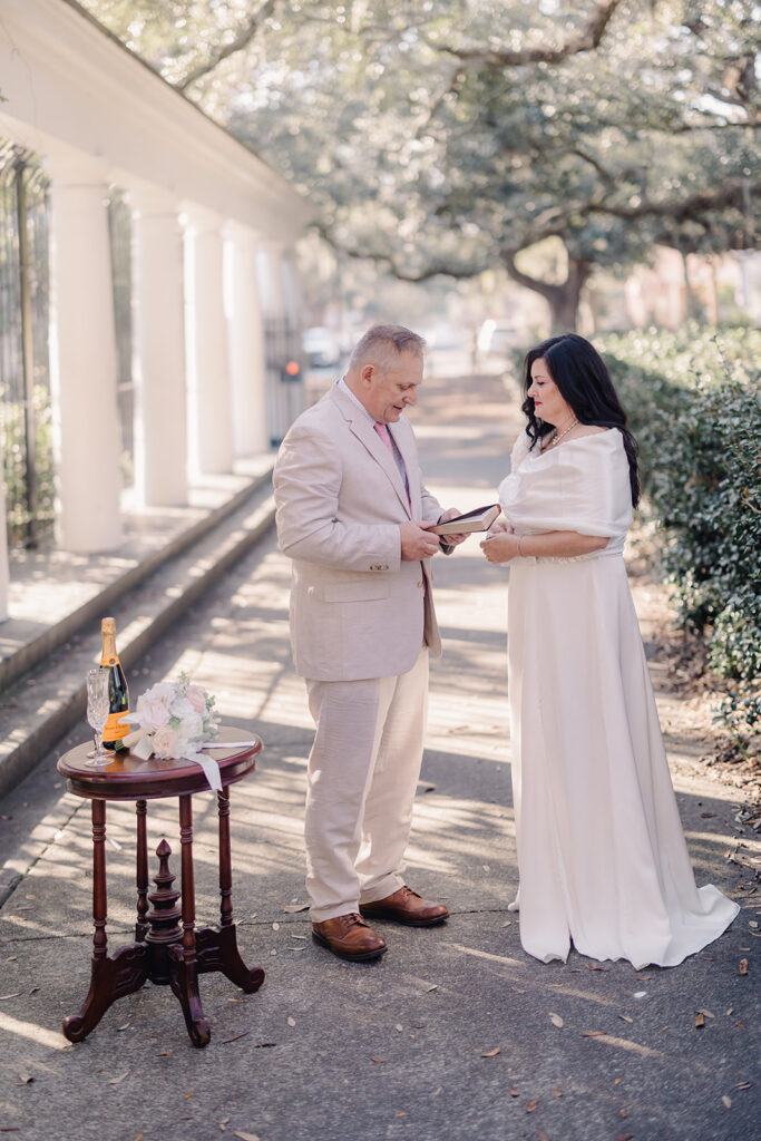 Intimate elopement at Forsyth Park's Fragrant Garden.