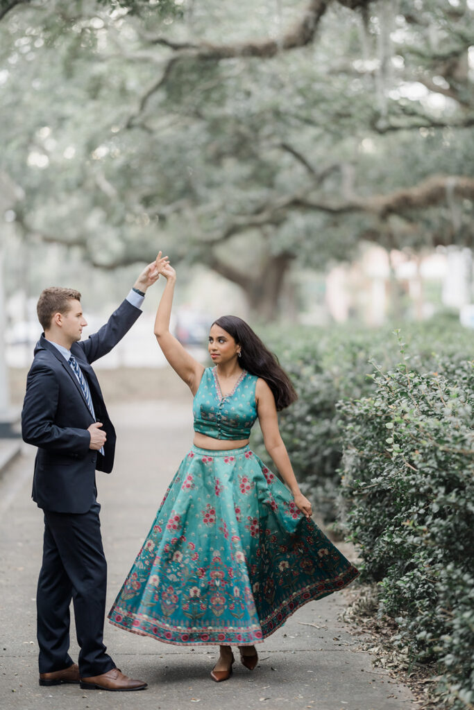 Engagement photos at Forsyth Park's Fragrant Garden.