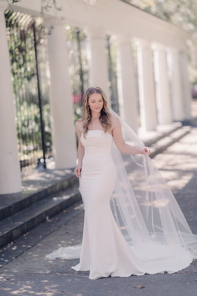 Bridal portraits at Forsyth Park's Fragrant Garden.