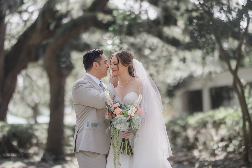 Wedding portraits at Forsyth Park's Fragrant Garden.