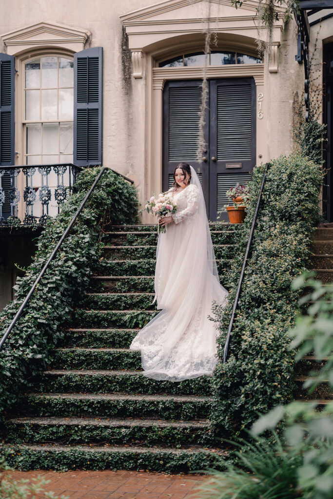 Savannah elopement with wedding photos of bride.