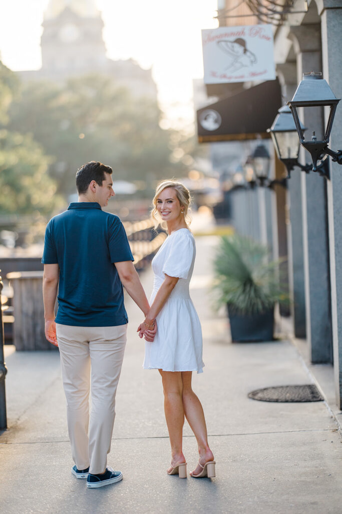 Couple photo on Bay Street in Savannah.