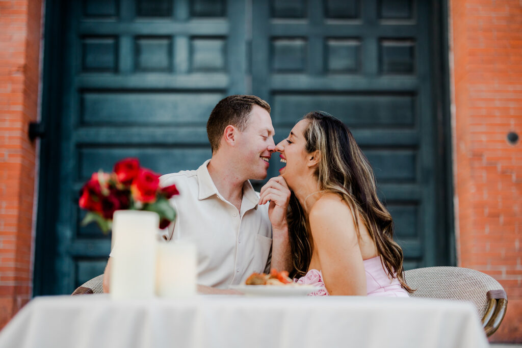 Couple photo at Cotton Exchange in Savannah.