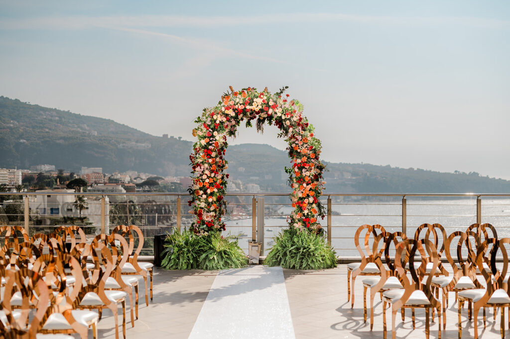Luxury Wedding Florals - Statement Wedding Arch at Italian Wedding - Esther Griffin Photography