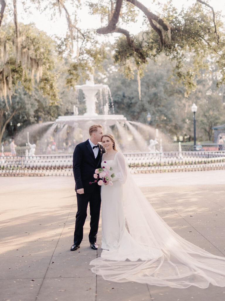 Bride & Groom Portraits at Forsyth Park - Luxury Savannah Wedding - Esther Griffin Photography